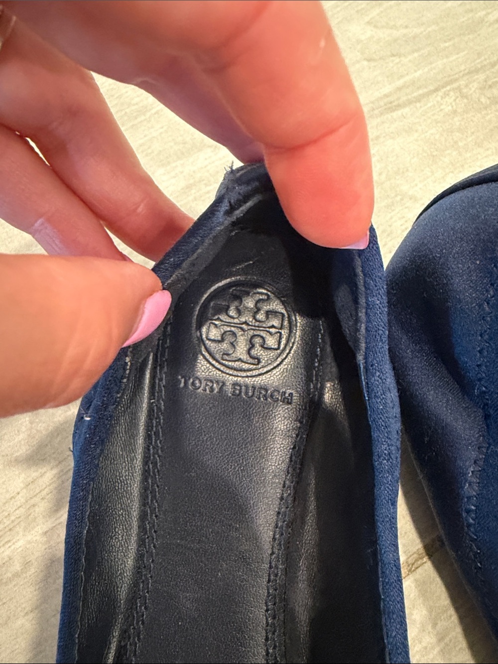 Tory Burch Navy Velvet Bow Ballet Flats - Picture 2 of 8